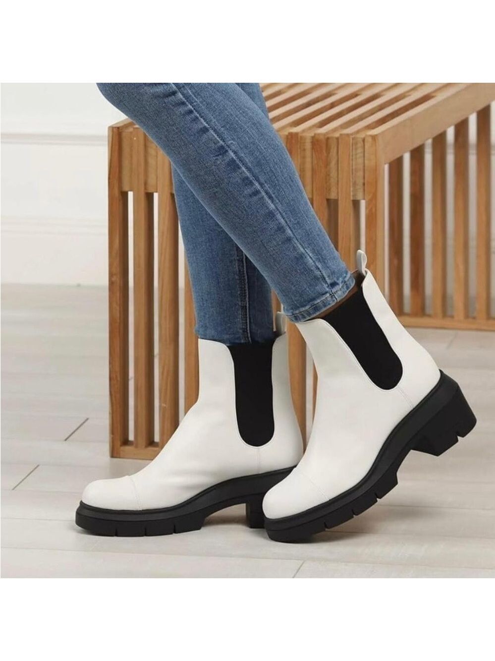 Stuart Weitzman Norah Platform Block Heel White Leather Chelsea Boots - NWT